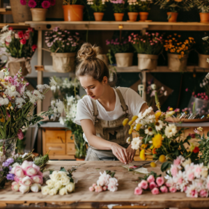 a florist at her workspace