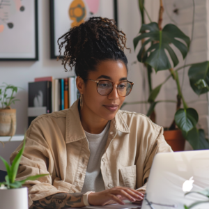 a woman at her laptop